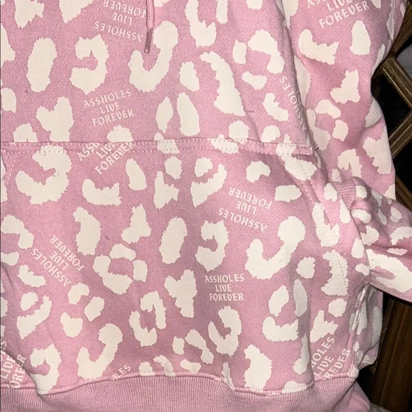 BNIP ASSHOLES LIVE FOREVER PINK LEOPARD HOODIE W/HORNS SMALL - Picture 3 of 8